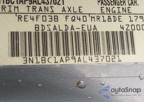 2010 Nissan Versa 1.8S z USA, uszkodzony, nr VIN 3N1BC1AP9AL437021